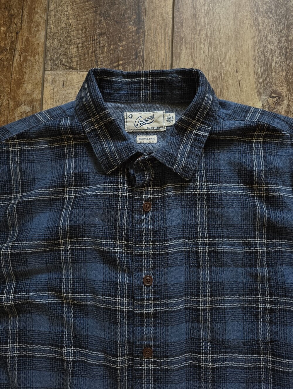 Grayers - Textured Plaid Cotton Button-Down Shirt - XL - Indigo Heather Plaid